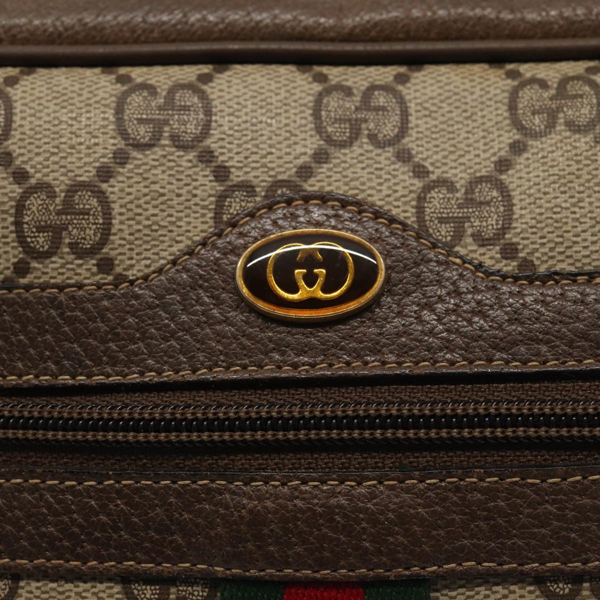 GUCCI GG Supreme Web Sherry Line Shoulder Bag PVC Leather Beige Gold 87052