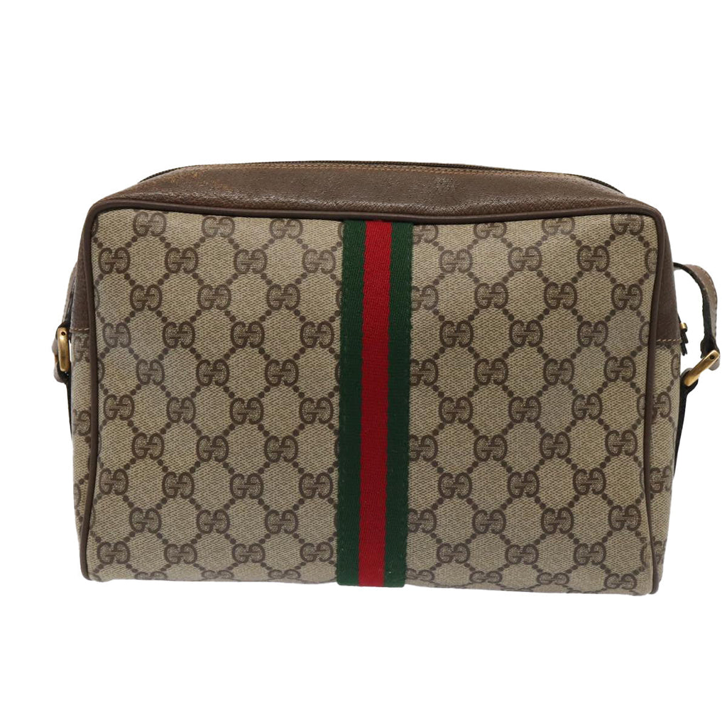 GUCCI GG Supreme Web Sherry Line Shoulder Bag PVC Leather Beige Gold 87052