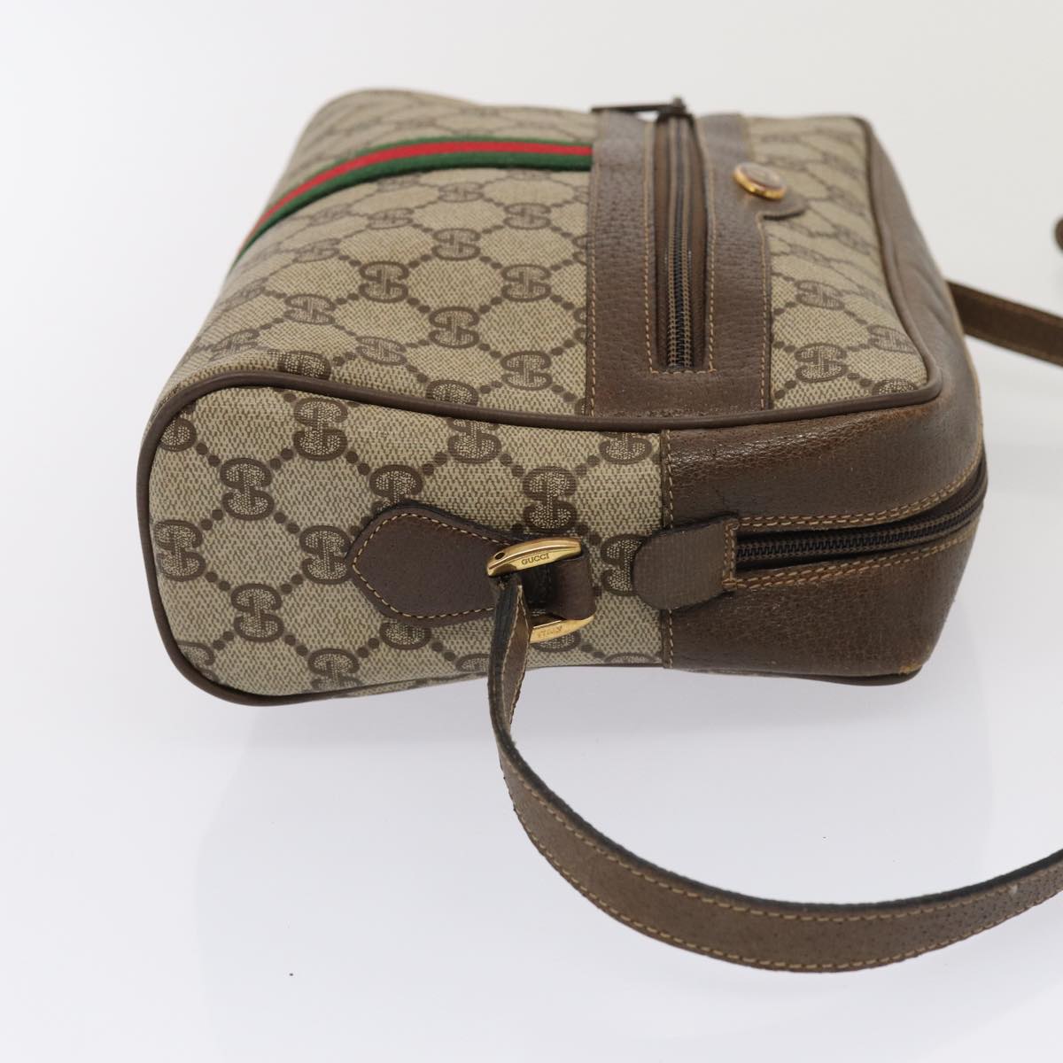 GUCCI GG Supreme Web Sherry Line Shoulder Bag PVC Leather Beige Gold 87052