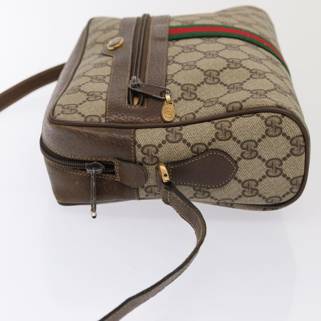 GUCCI GG Supreme Web Sherry Line Shoulder Bag PVC Leather Beige Gold 87052