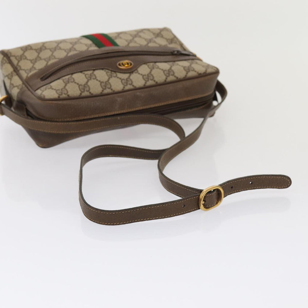 GUCCI GG Supreme Web Sherry Line Shoulder Bag PVC Leather Beige Gold 87052