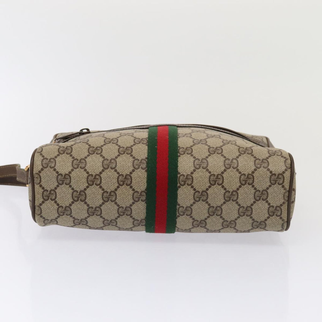 GUCCI GG Supreme Web Sherry Line Shoulder Bag PVC Leather Beige Gold 87052