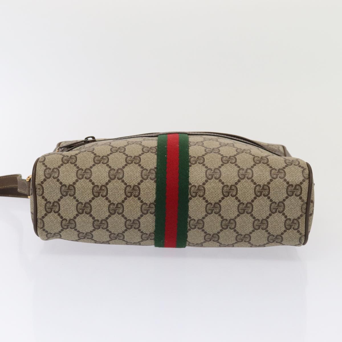 GUCCI GG Supreme Web Sherry Line Shoulder Bag PVC Leather Beige Gold 87052