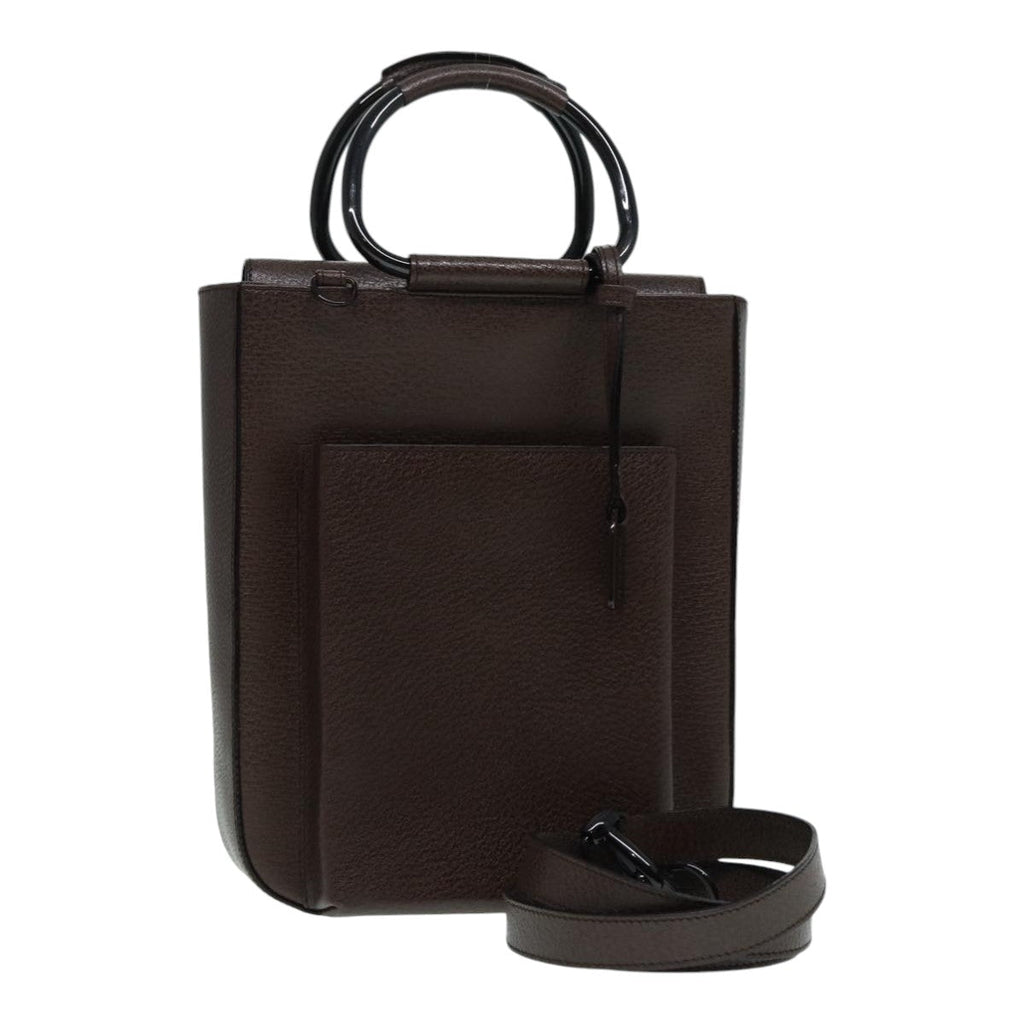 GUCCI Hand Bag Leather 2way Brown Silver 87061