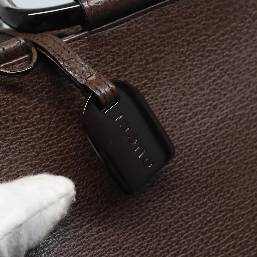 GUCCI Hand Bag Leather 2way Brown Silver 87061