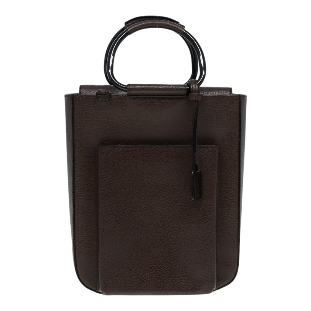GUCCI Hand Bag Leather 2way Brown Silver 87061
