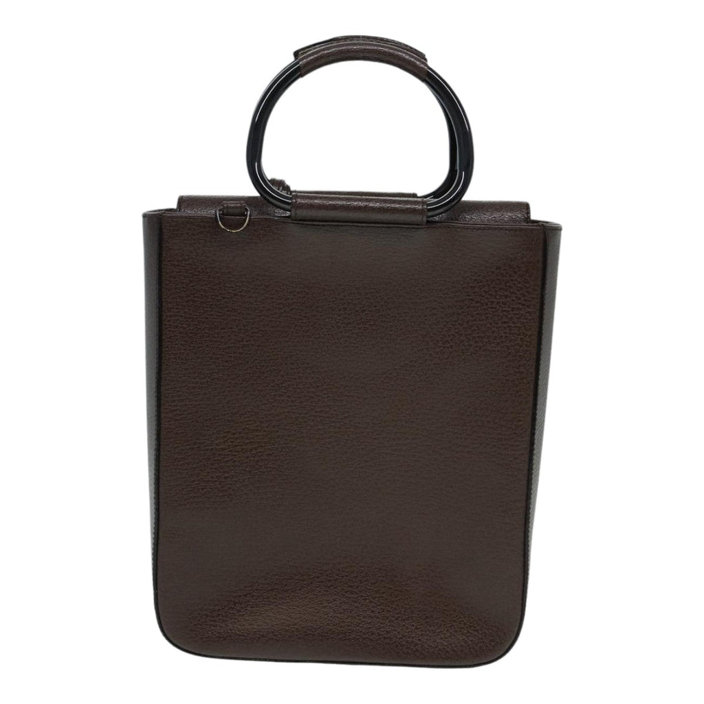 GUCCI Hand Bag Leather 2way Brown Silver 87061