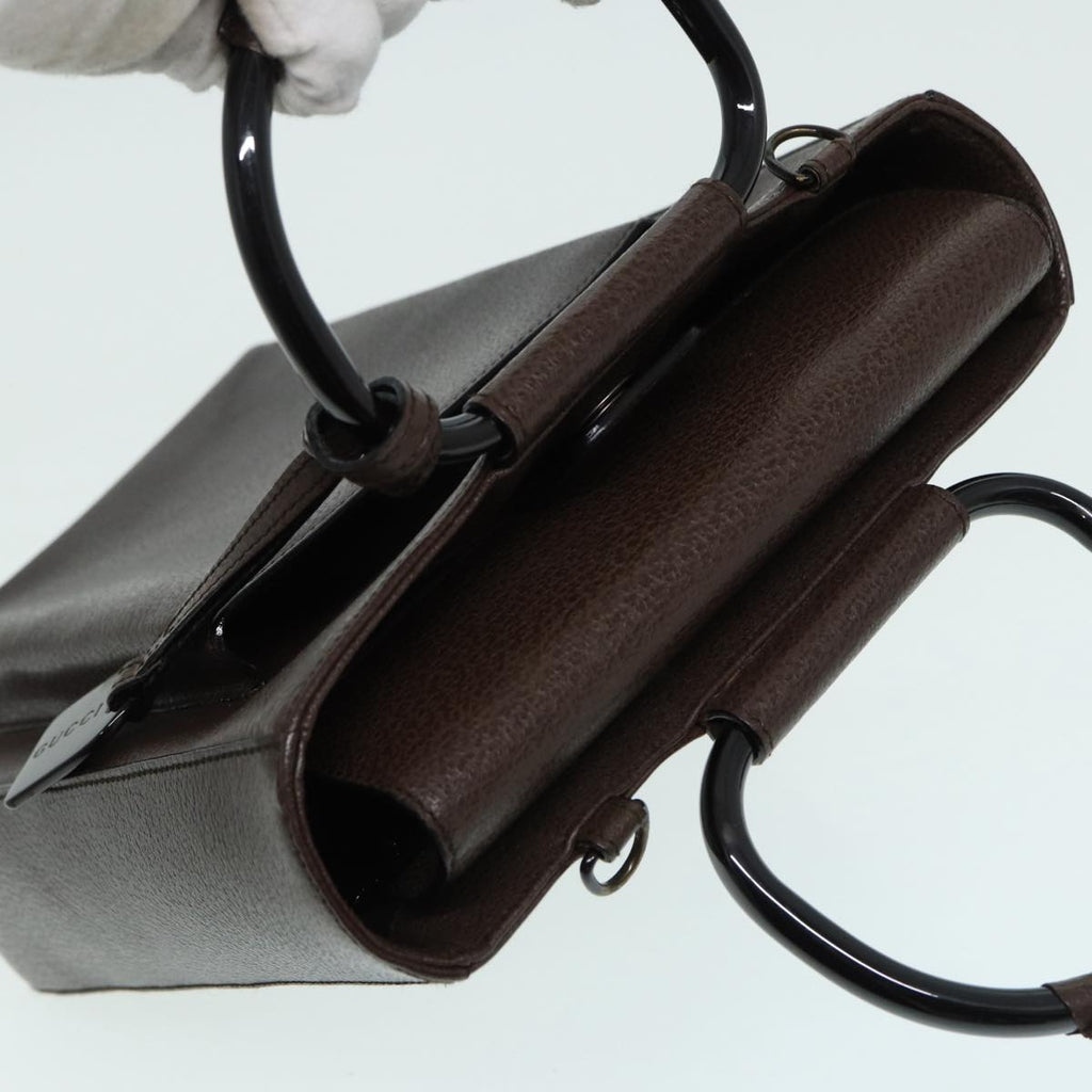 GUCCI Hand Bag Leather 2way Brown Silver 87061