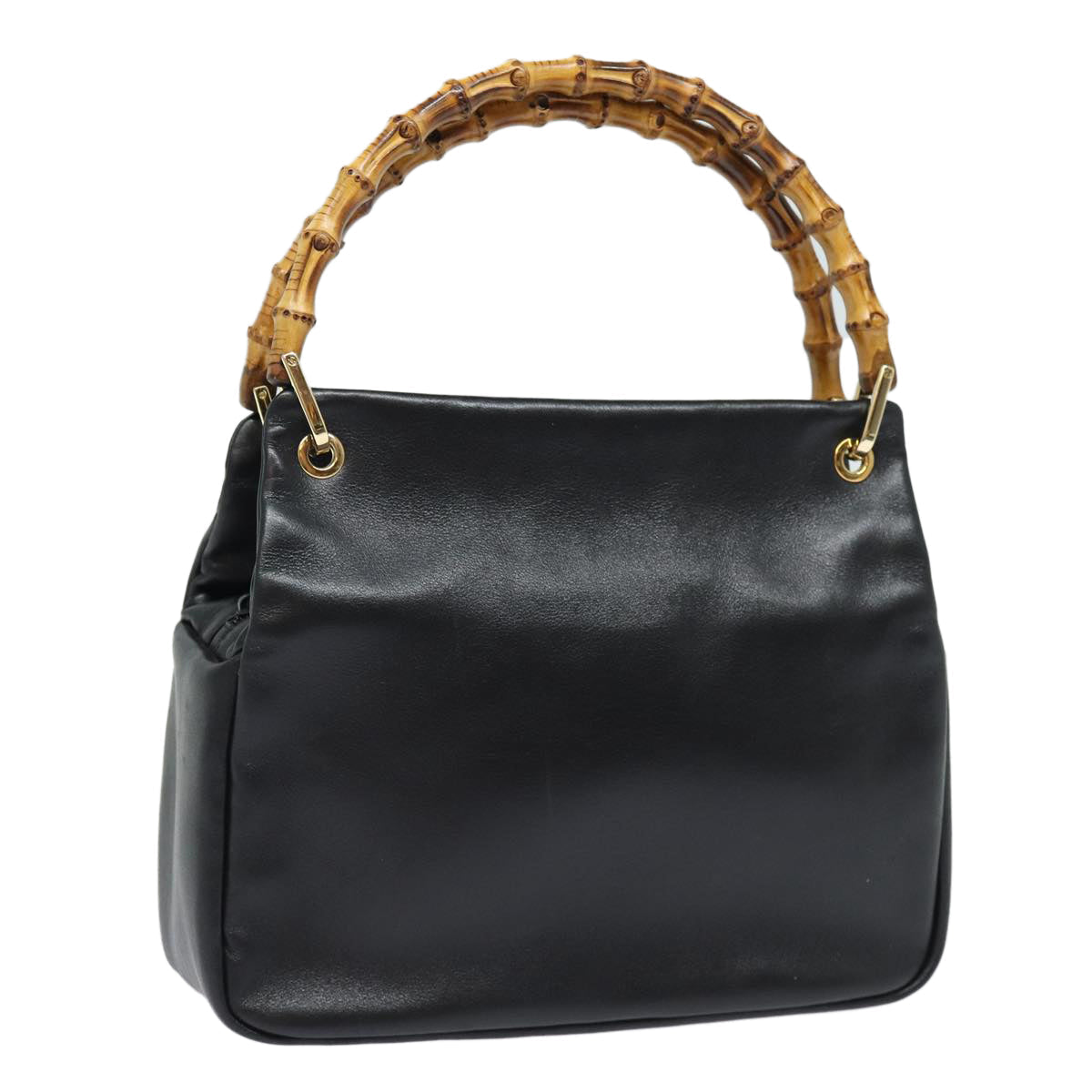 GUCCI Bamboo Hand Bag Leather Black Gold 000 2865 0575 87062