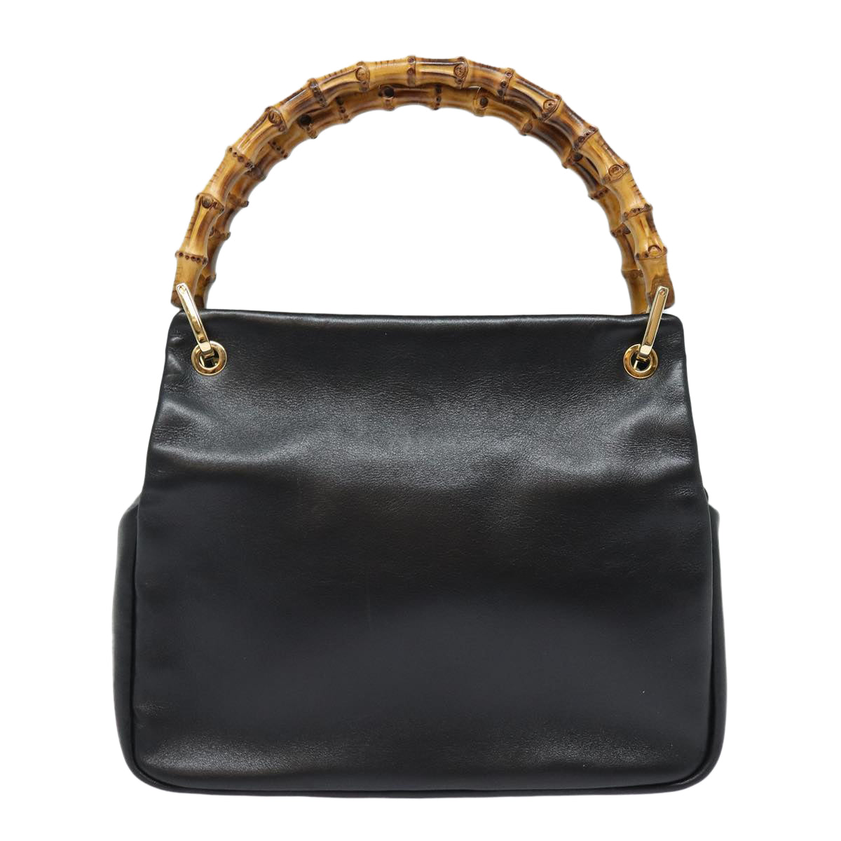 GUCCI Bamboo Hand Bag Leather Black Gold 000 2865 0575 87062