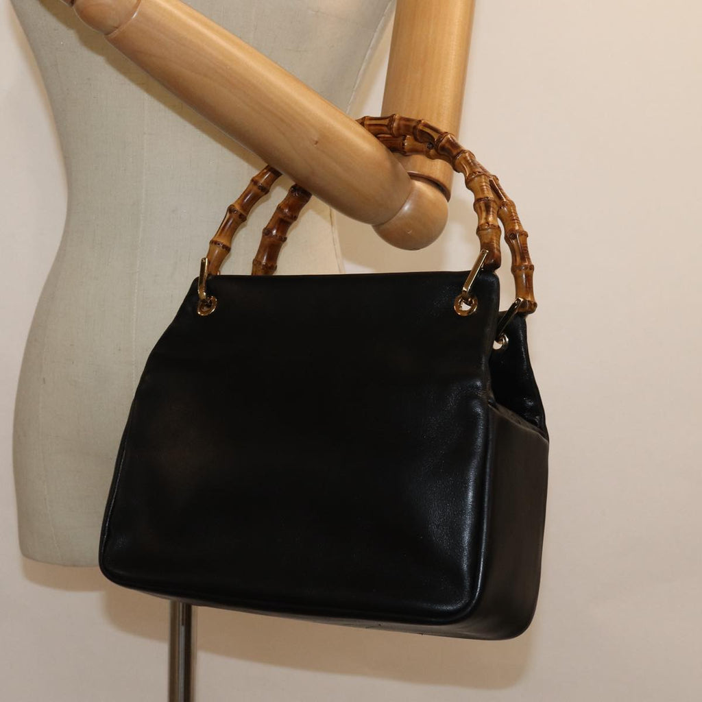 GUCCI Bamboo Hand Bag Leather Black Gold 000 2865 0575 87062