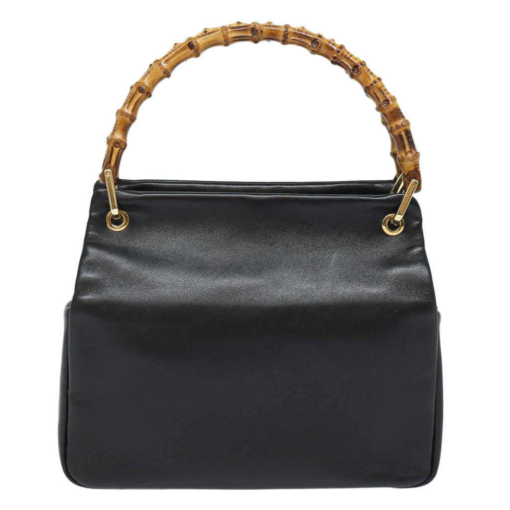 GUCCI Bamboo Hand Bag Leather Black Gold 000 2865 0575 87062