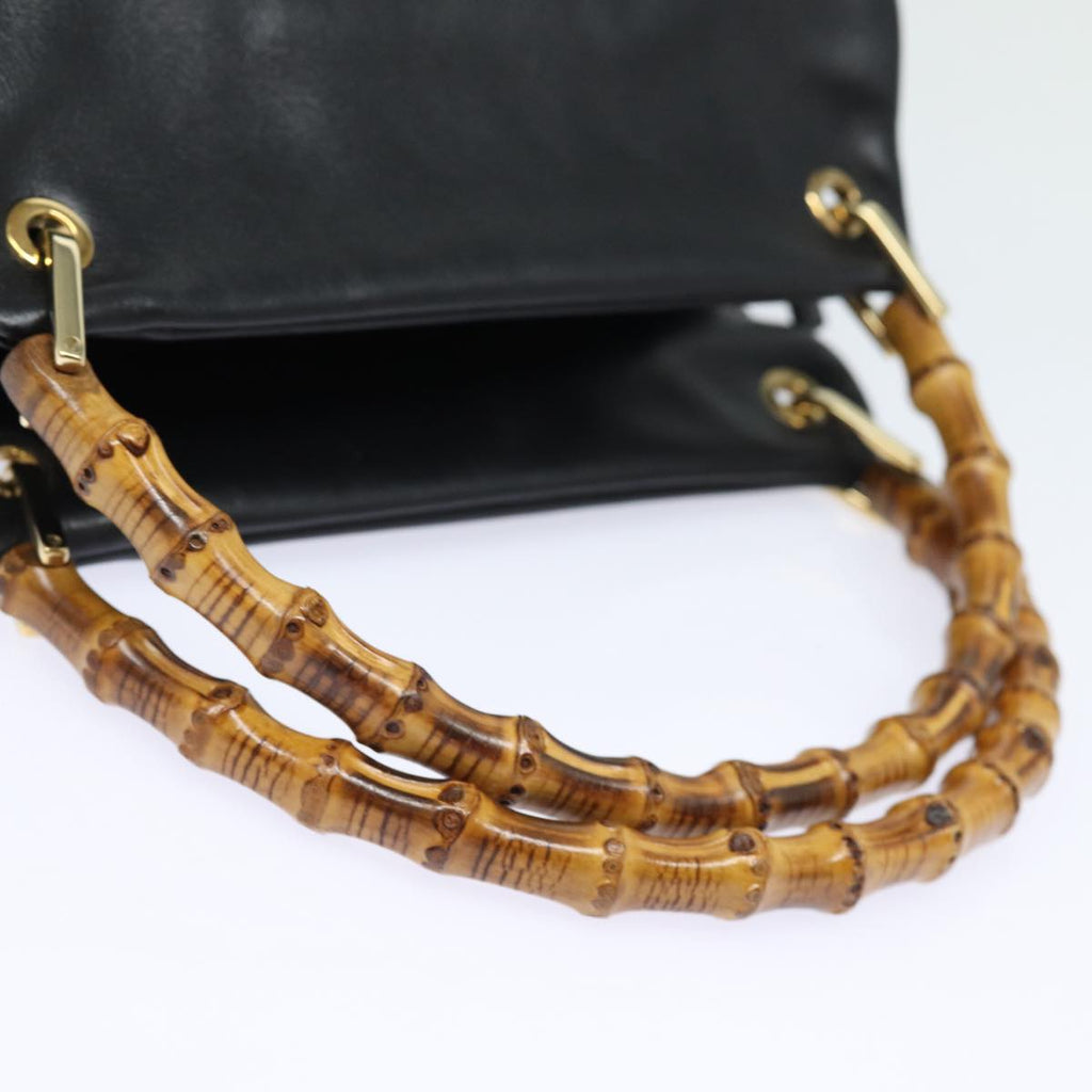 GUCCI Bamboo Hand Bag Leather Black Gold 000 2865 0575 87062