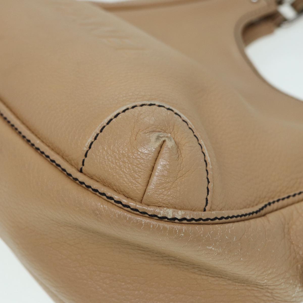 CHANEL Fringe Hand Bag Leather Beige CC 87088