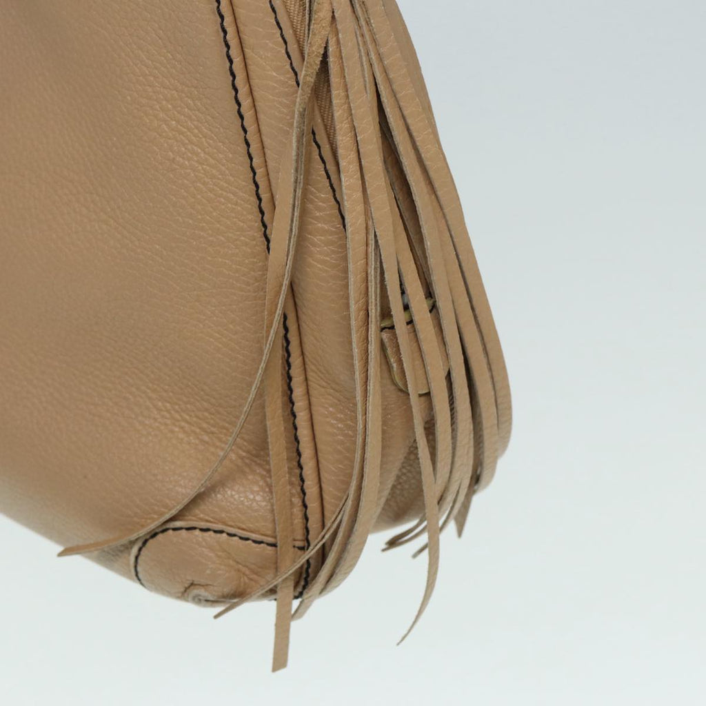 CHANEL Fringe Hand Bag Leather Beige CC 87088