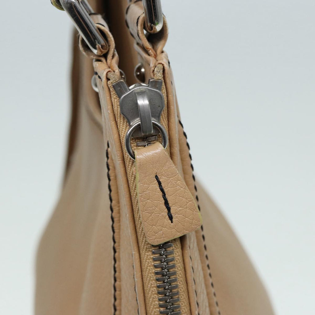 CHANEL Fringe Hand Bag Leather Beige CC 87088
