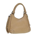 CHANEL Fringe Hand Bag Leather Beige CC 87088