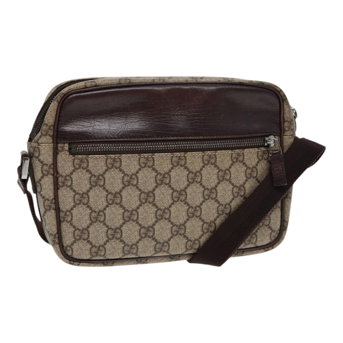 GUCCI GG Supreme Shoulder Bag PVC Leather Beige Silver 114291 87094