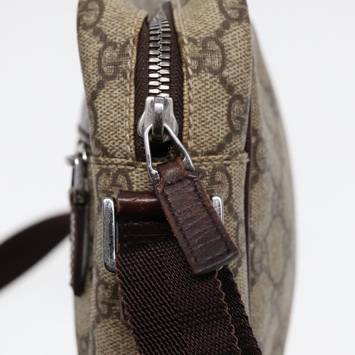 GUCCI GG Supreme Shoulder Bag PVC Leather Beige Silver 114291 87094