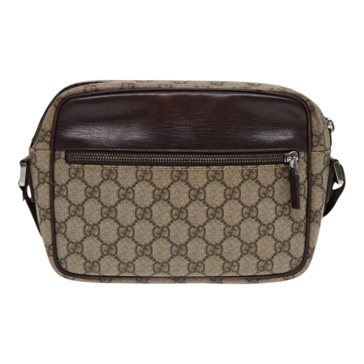 GUCCI GG Supreme Shoulder Bag PVC Leather Beige Silver 114291 87094