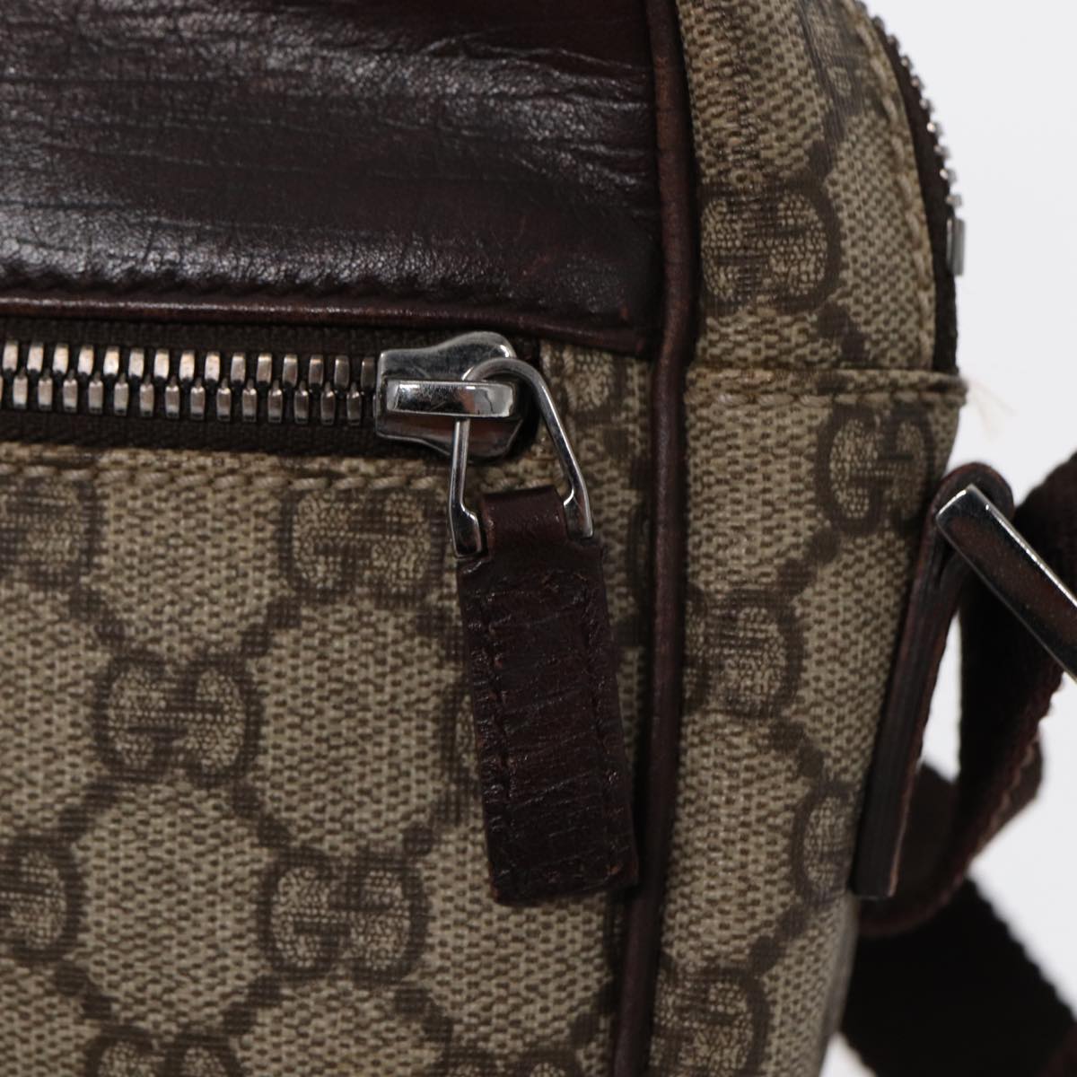 GUCCI GG Supreme Shoulder Bag PVC Leather Beige Silver 114291 87094
