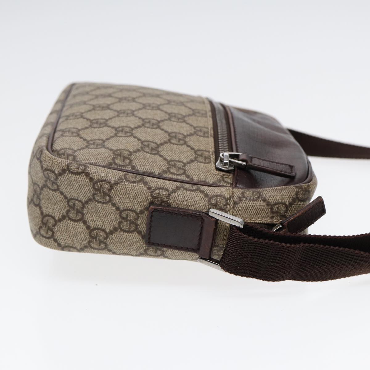 GUCCI GG Supreme Shoulder Bag PVC Leather Beige Silver 114291 87094