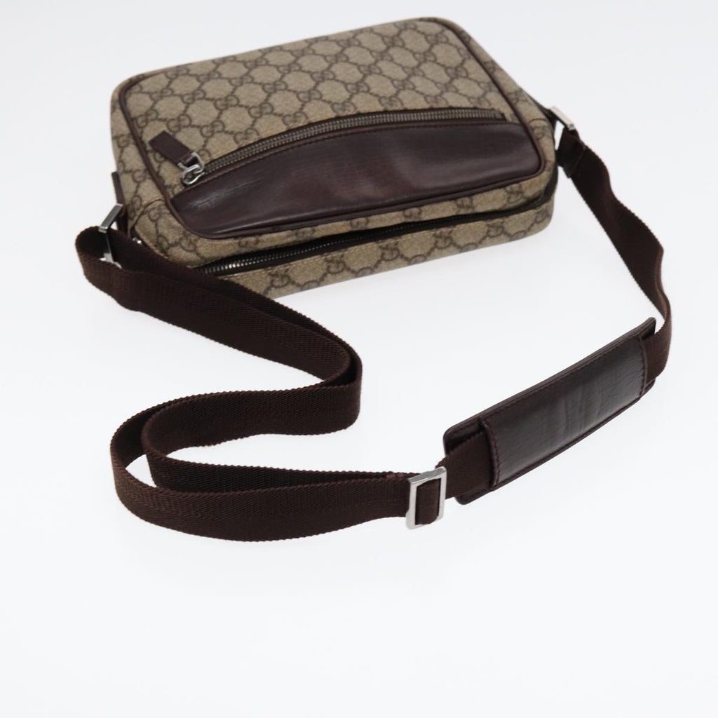 GUCCI GG Supreme Shoulder Bag PVC Leather Beige Silver 114291 87094