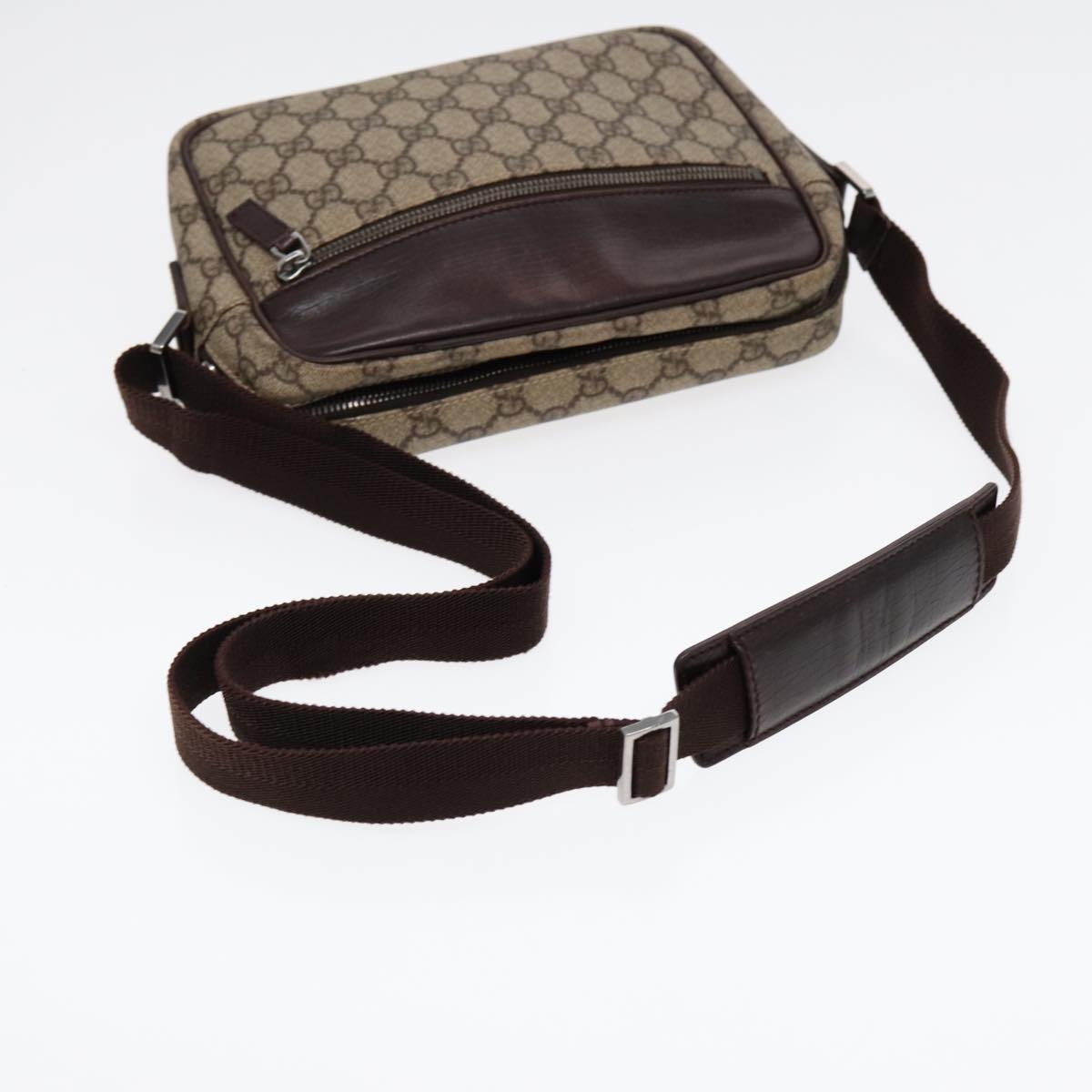 GUCCI GG Supreme Shoulder Bag PVC Leather Beige Silver 114291 87094