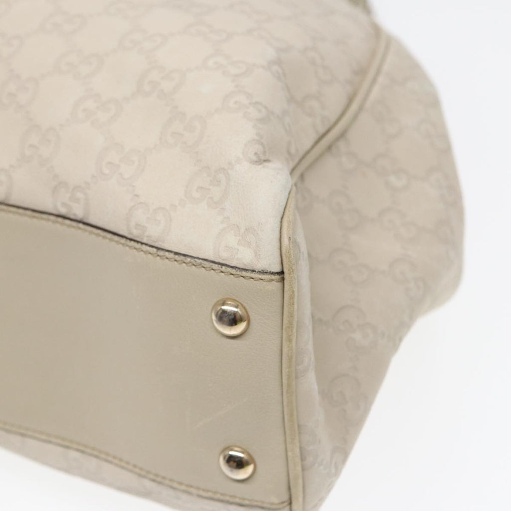 GUCCI GG Canvas Guccissima bamboo Shoulder Bag Leather White Gold 87104