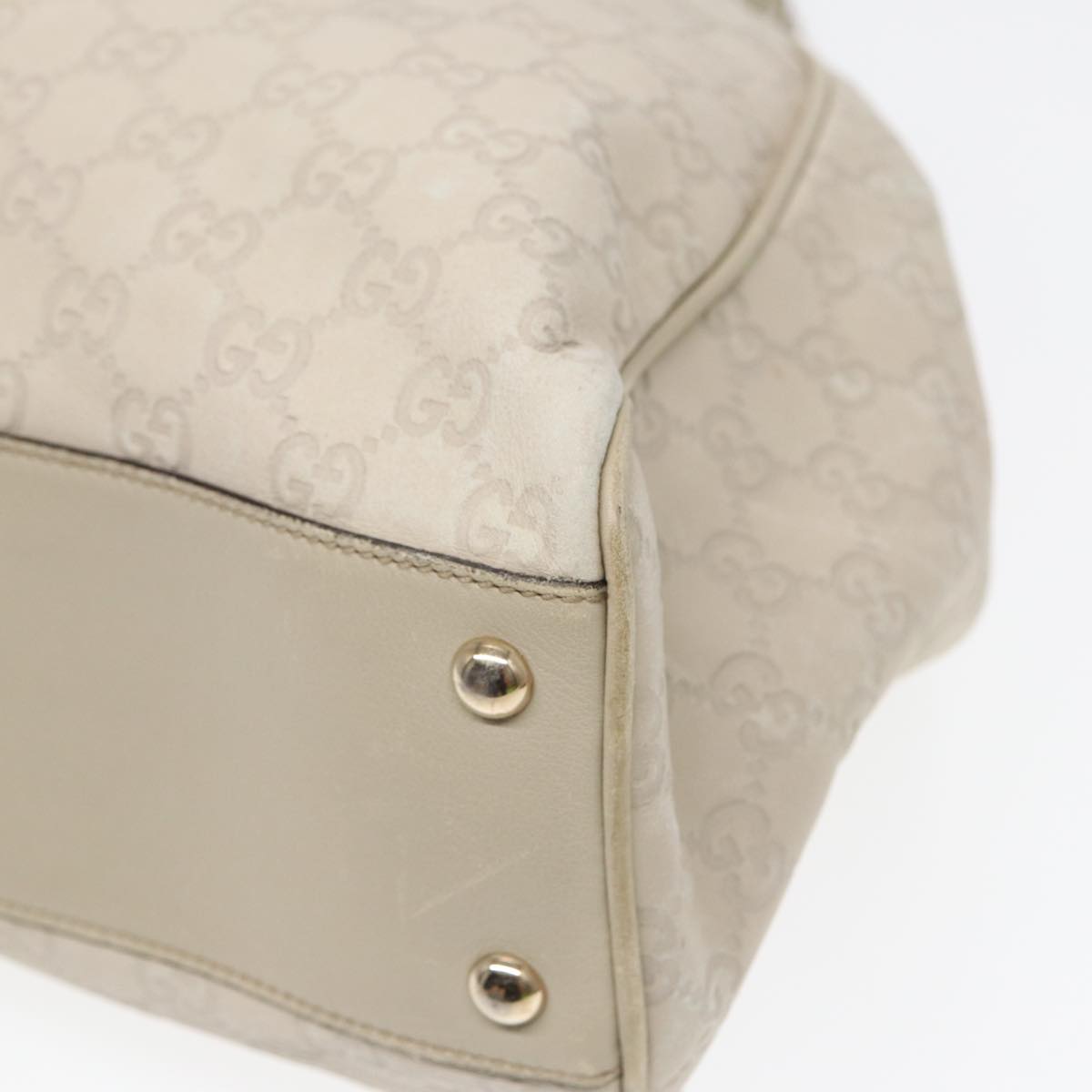 GUCCI GG Canvas Guccissima bamboo Shoulder Bag Leather White Gold 87104