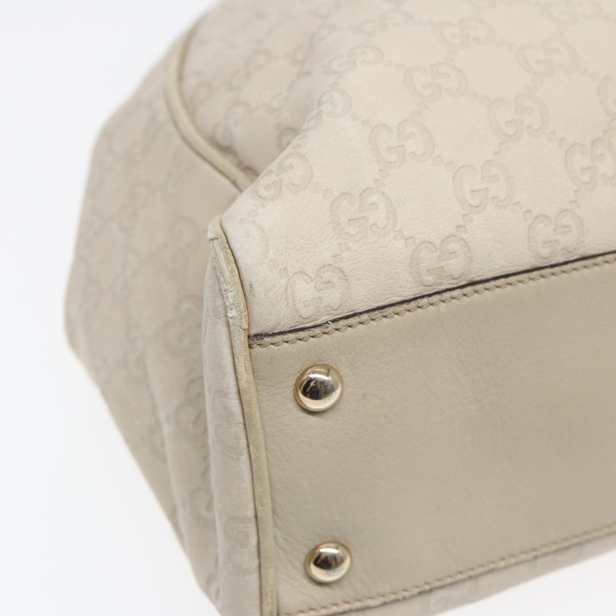GUCCI GG Canvas Guccissima bamboo Shoulder Bag Leather White Gold 87104