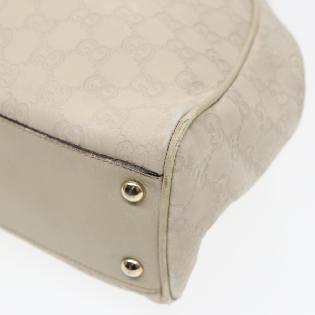 GUCCI GG Canvas Guccissima bamboo Shoulder Bag Leather White Gold 87104