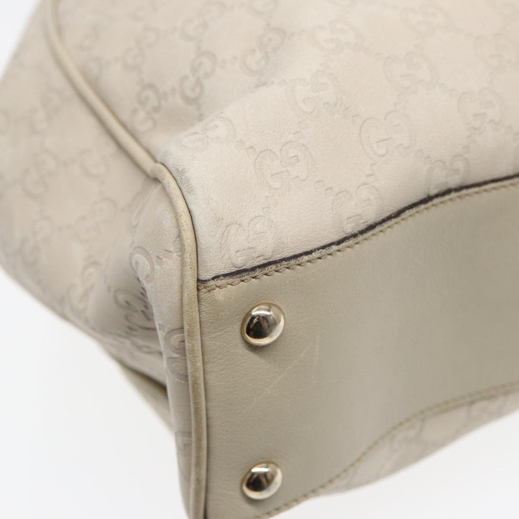 GUCCI GG Canvas Guccissima bamboo Shoulder Bag Leather White Gold 87104