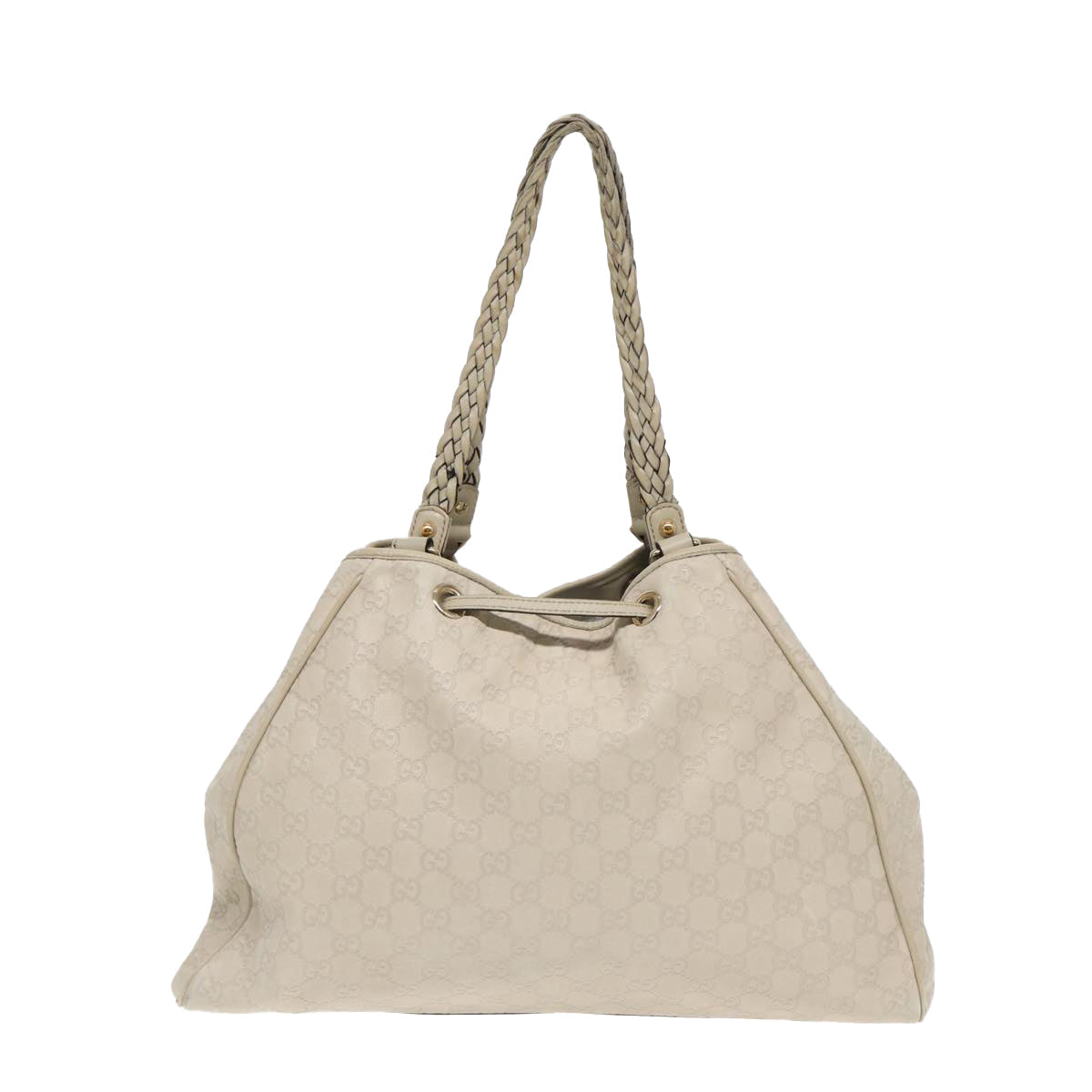 GUCCI GG Canvas Guccissima bamboo Shoulder Bag Leather White Gold 87104