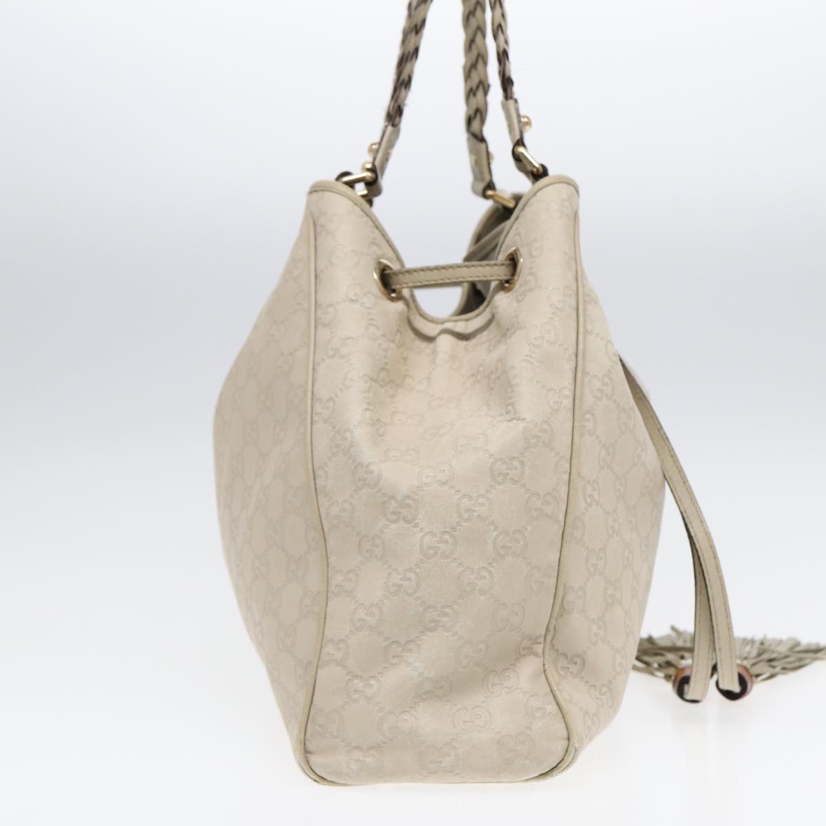 GUCCI GG Canvas Guccissima bamboo Shoulder Bag Leather White Gold 87104