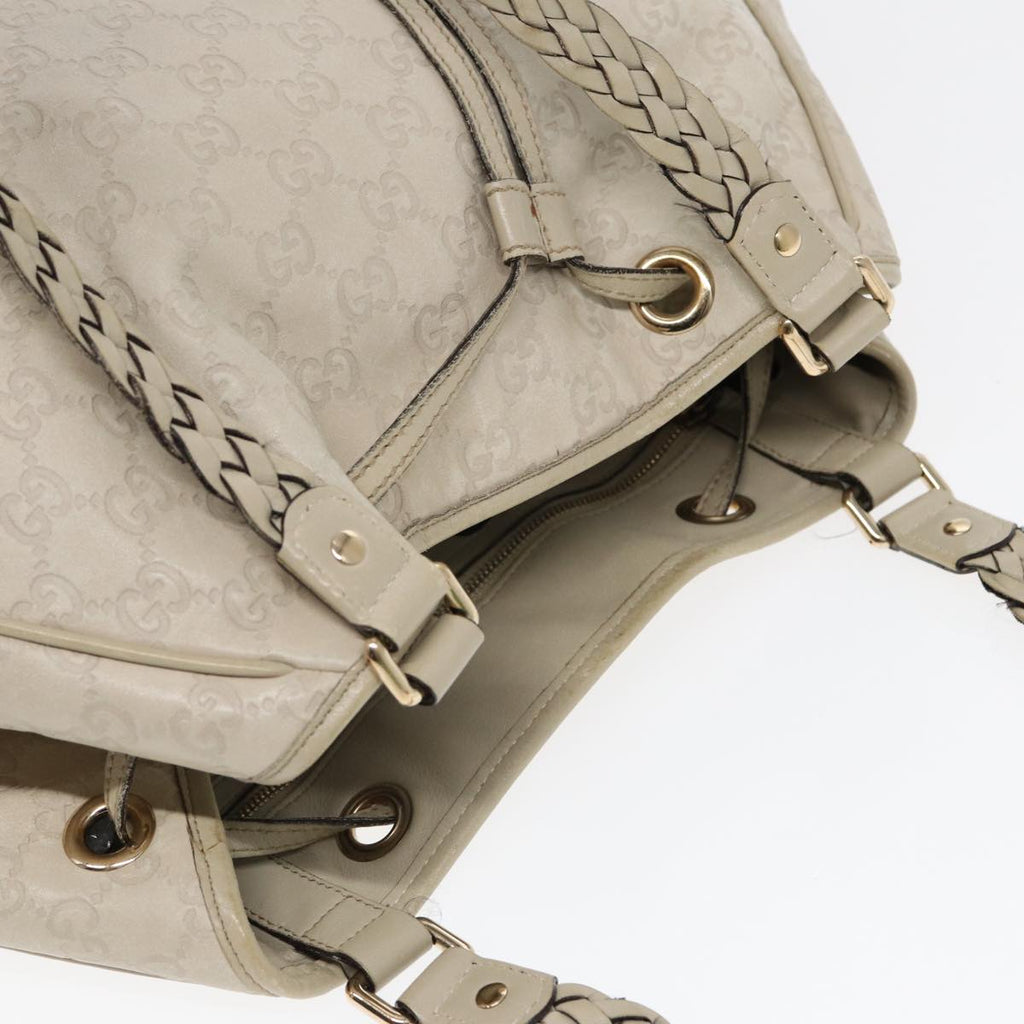 GUCCI GG Canvas Guccissima bamboo Shoulder Bag Leather White Gold 87104