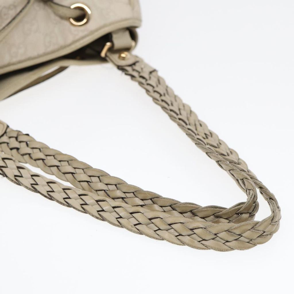 GUCCI GG Canvas Guccissima bamboo Shoulder Bag Leather White Gold 87104