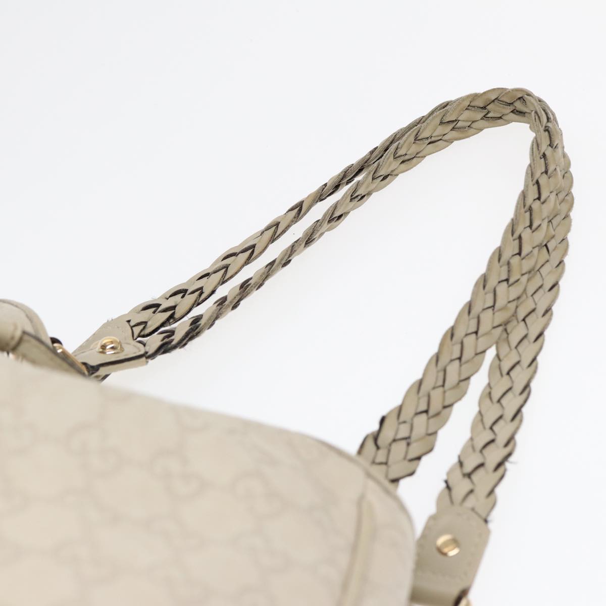 GUCCI GG Canvas Guccissima bamboo Shoulder Bag Leather White Gold 87104