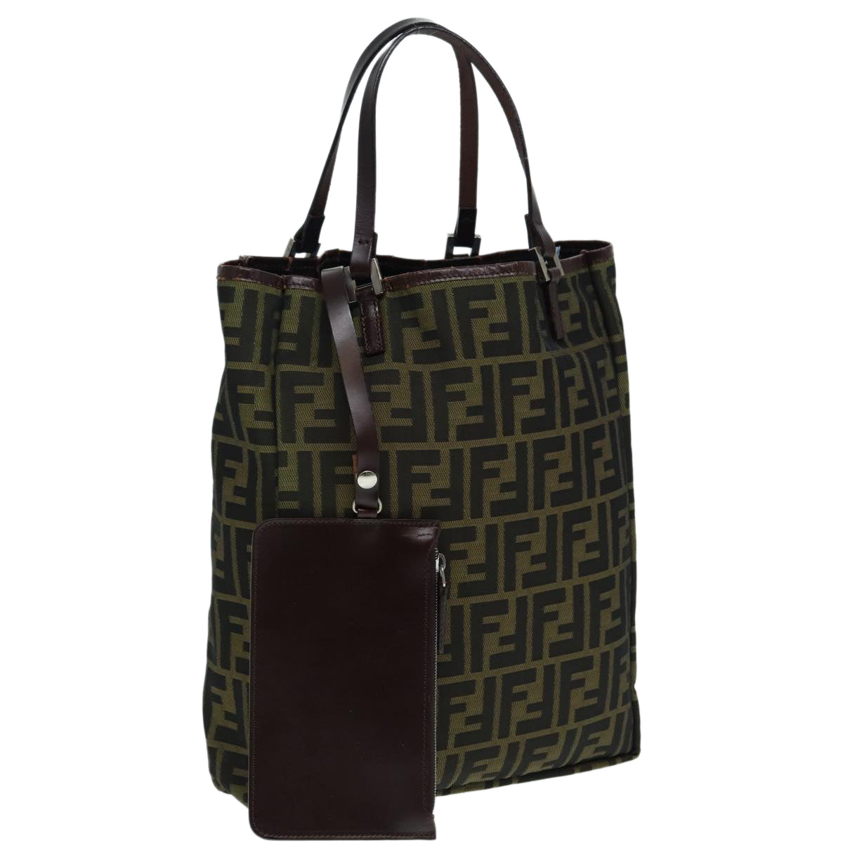 FENDI Zucca Canvas Tote Bag Brown Black Silver 87107