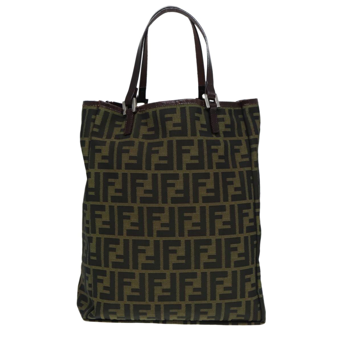 FENDI Zucca Canvas Tote Bag Brown Black Silver 87107