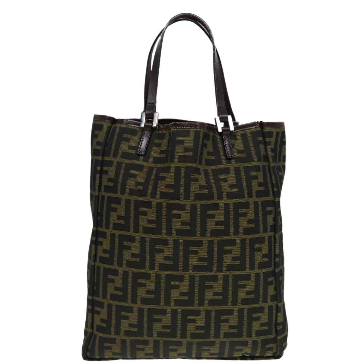 FENDI Zucca Canvas Tote Bag Brown Black Silver 87107