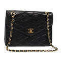 CHANEL Matelasse Turn Lock Chain Hand Bag Lamb Skin Black Gold CC 87124A