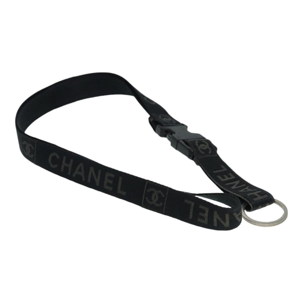 CHANEL Neck Strap Nylon Black Silver CC 87128
