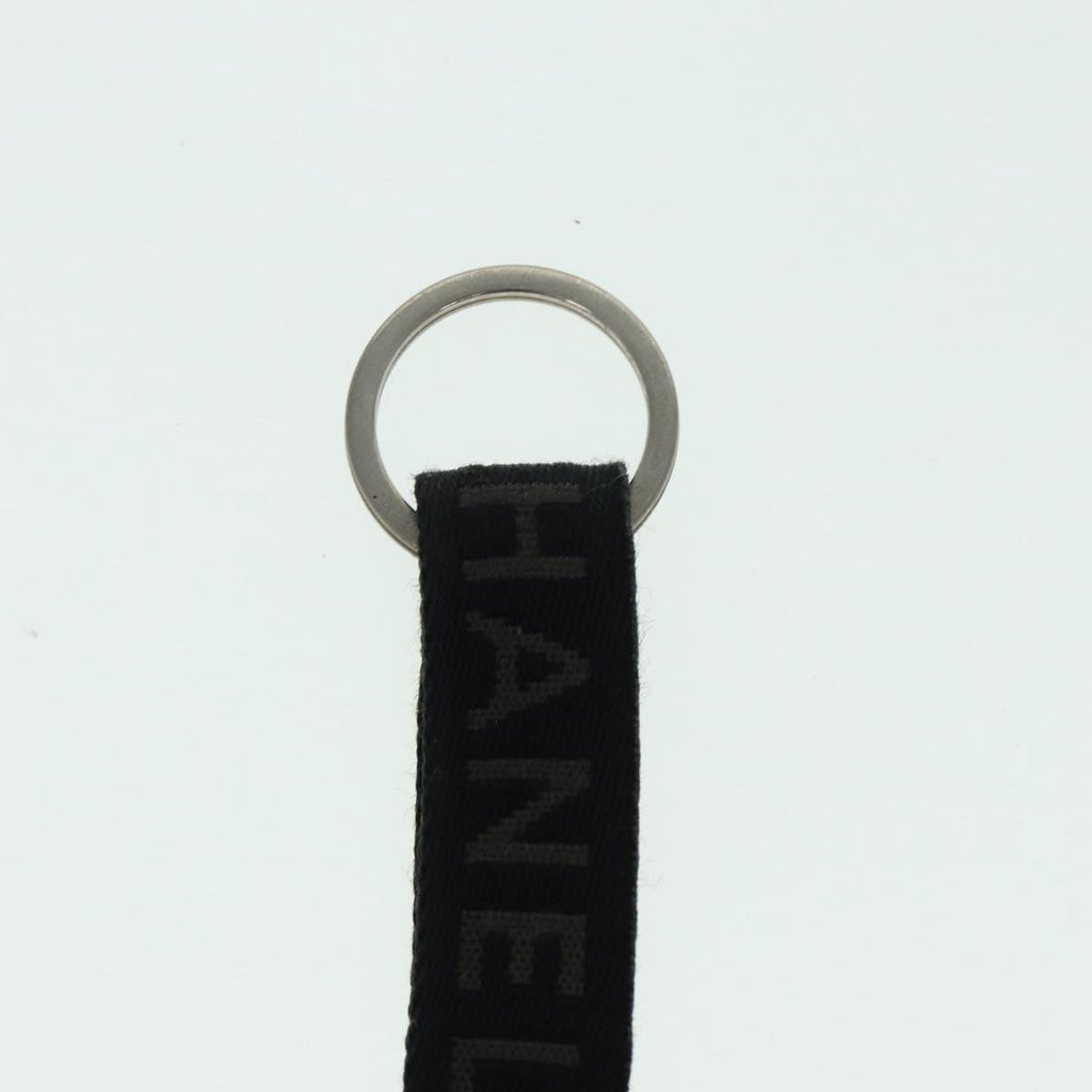 CHANEL Neck Strap Nylon Black Silver CC 87128