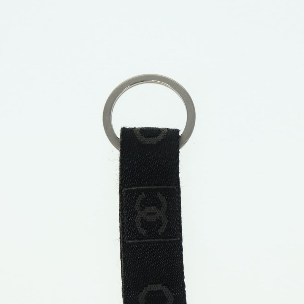 CHANEL Neck Strap Nylon Black Silver CC 87128