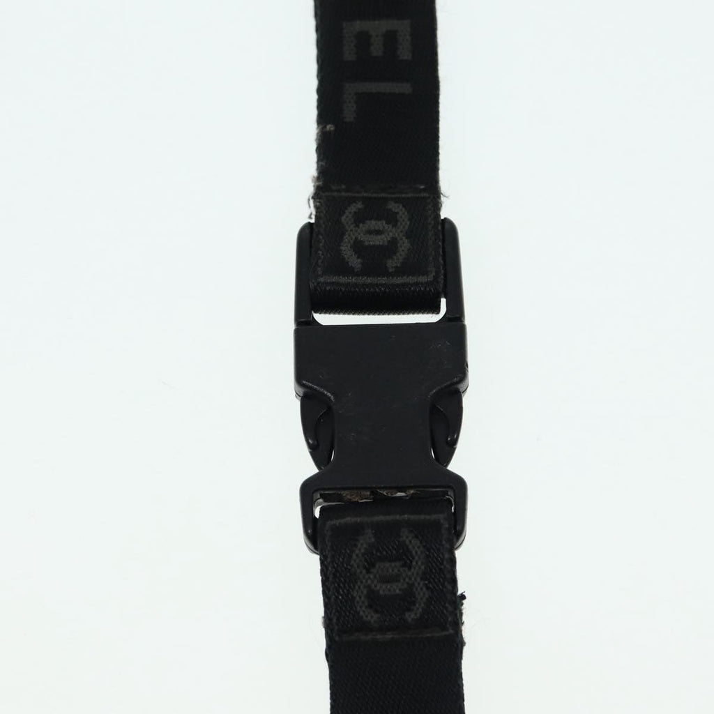 CHANEL Neck Strap Nylon Black Silver CC 87128