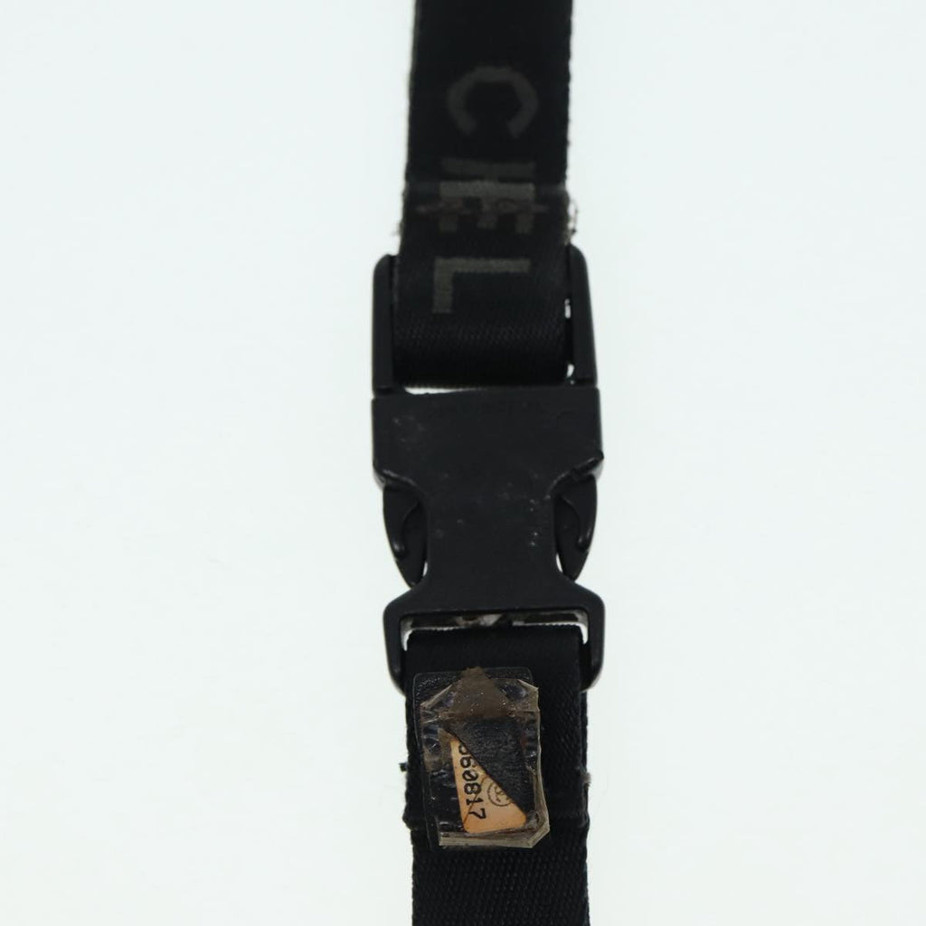 CHANEL Neck Strap Nylon Black Silver CC 87128