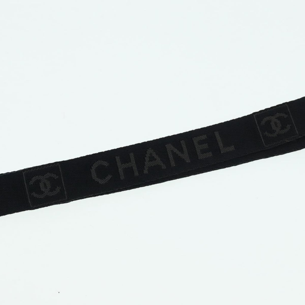 CHANEL Neck Strap Nylon Black Silver CC 87128