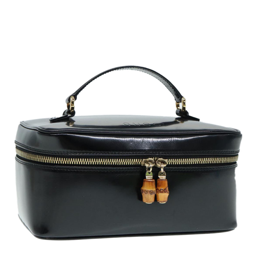 GUCCI Bamboo Vanity Hand Bag Patent leather Black Gold 032 1956 0150 87139