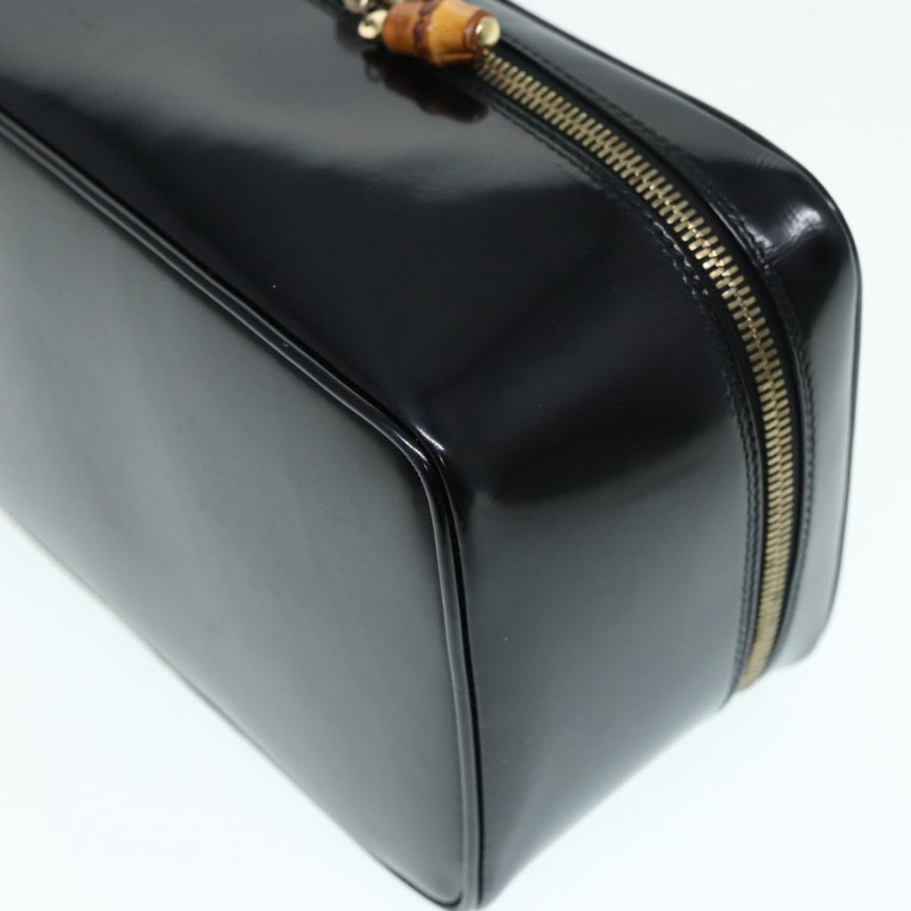 GUCCI Bamboo Vanity Hand Bag Patent leather Black Gold 032 1956 0150 87139